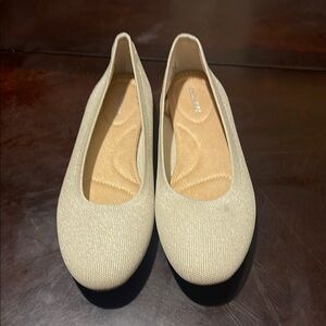 Old Navy Cream Loafers with Textured Fabric and Rounded Toe